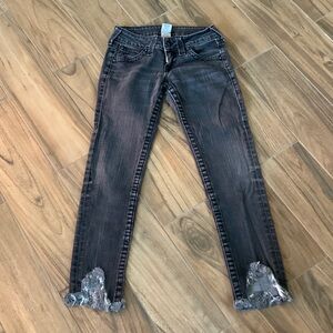 True religion Distressed Black Cropped Jeans